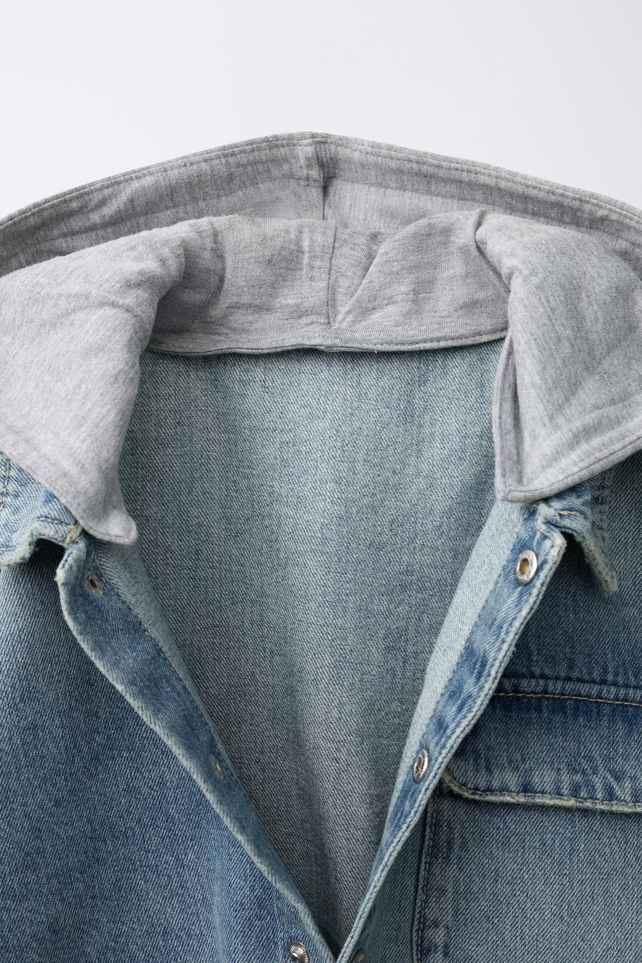 DENIM OVERSHIRT WITH REMOVABLE HOODIE